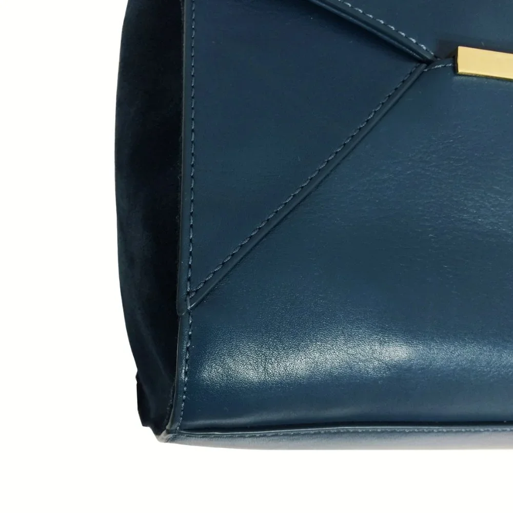 Tory Burch Penelope Satchel Teal Leather Suede Navy Handles Crossbody Strap